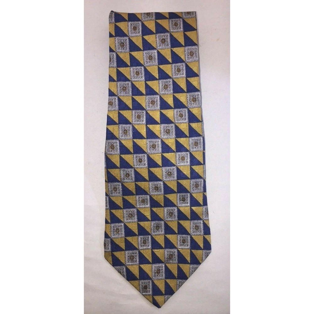 NOS Bosa Le Collezioni Navy Blue & Gold Patterned Silk Neck Tie 55" Length‎